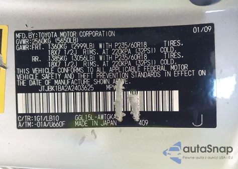 2010 Lexus Rx 350 from USA, damaged, VIN JTJBK1BA2A2403625